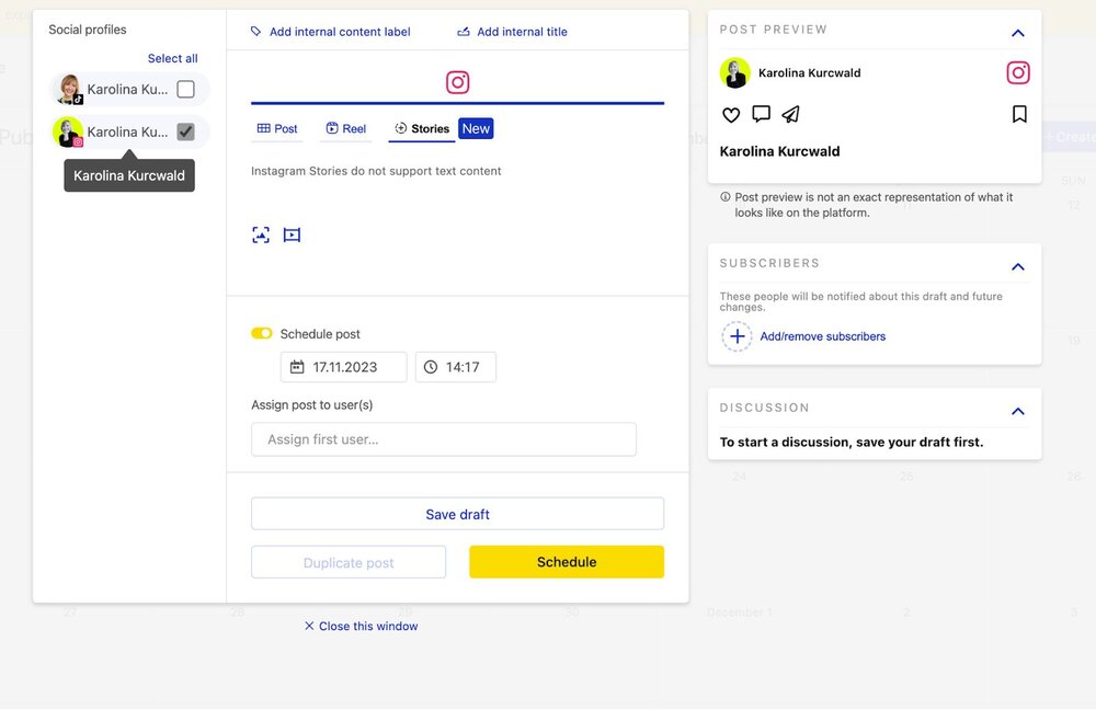 How Often to Post Stories on Instagram - scheduling an ig story in NapoleonCat